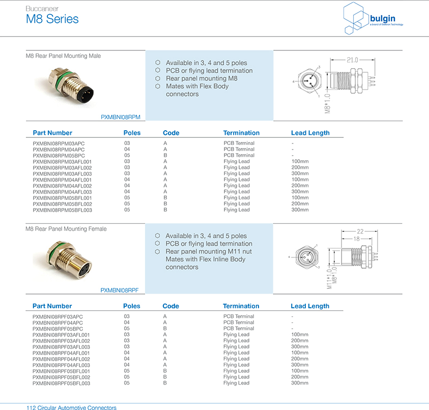 M8 P型公頭塑膠成型式圓形連接器選型 M8 P型公頭塑膠成型式圓形連接器選型