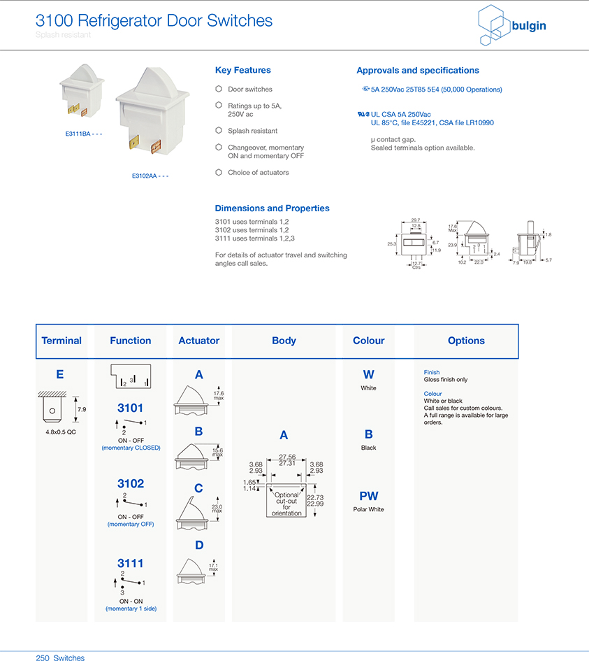 冰箱門開關(guān)3100系列選型 冰箱門開關(guān)3100系列選型