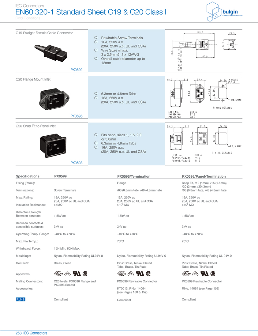 PX0599系列直型內螺紋 C19 IEC 連接器技術參數(shù) PX0599系列直型內螺紋 C19 IEC 連接器技術參數(shù)